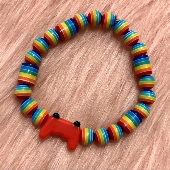 Handmade Red Video Game Controller Colorful Rainbow Pride Beaded Bracelet - Picture 3 of 5